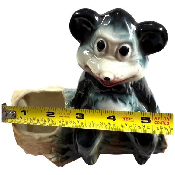 Vintage Ceramic Planter Bear on Log American Bisque Retro MCM Country Succulent - Picture 10 of 10